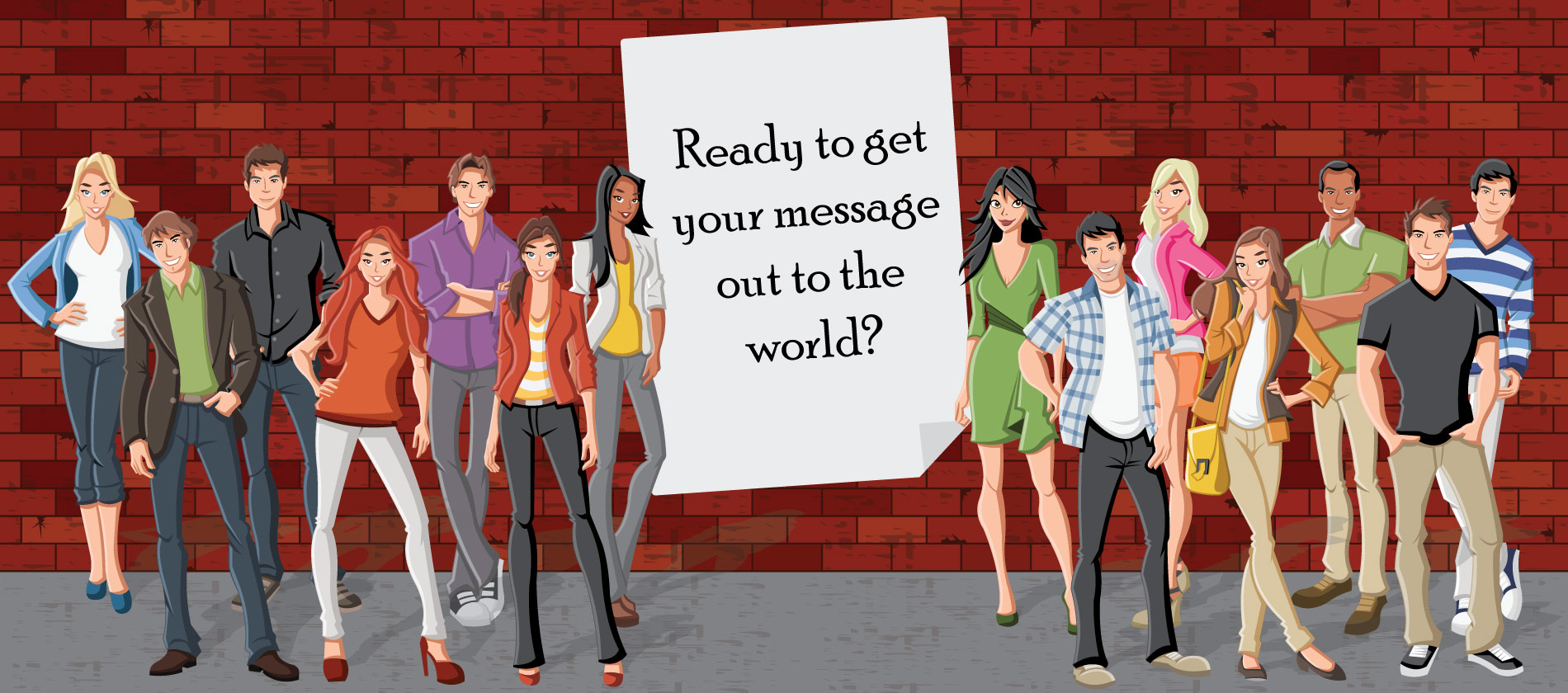 A group of people advertising blog writing services