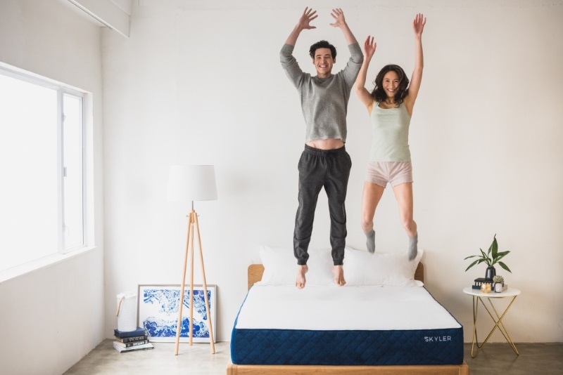 Skyler mattress couple jumping Skyler mattress couple jumping