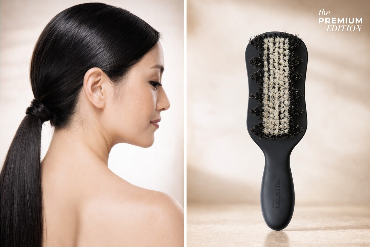 Strainia Silk Care Brush Premium - Japanische Haarbürste mit Seide