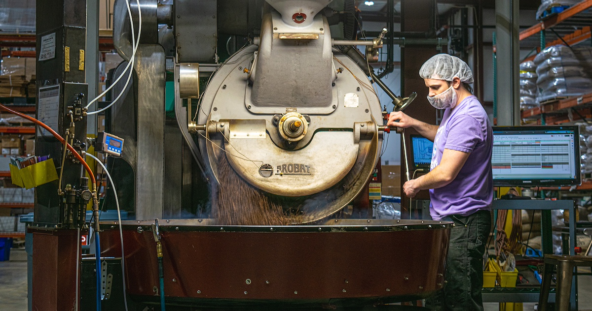 image of a probat coffee roaster and a roaster roasting beans image of a probat coffee roaster and a roaster roasting beans